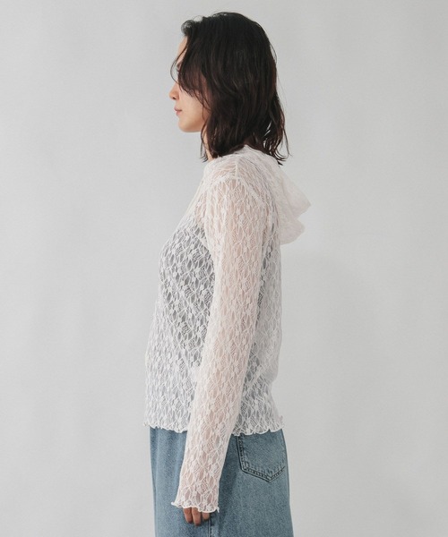 GLOBAL WORK（グローバルワーク）の「ストレッチ総レースフーディー/1054133（Tシャツ/カットソー・レディース・ホワイト/ブラック・LARGE/MEDIUM）」の13枚目の写真