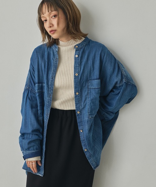 hunch（ハンチ）の「バンドカラーダブルガーゼシャツ（シャツ/ブラウス・レディース・ライトブルー/ダークブラウン/ブルー/ピンク・FREE）」の4枚目の写真