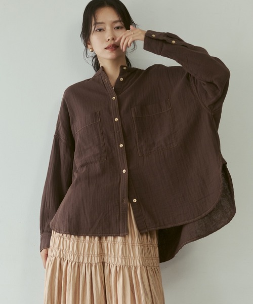 hunch（ハンチ）の「バンドカラーダブルガーゼシャツ（シャツ/ブラウス・レディース・ライトブルー/ダークブラウン/ブルー/ピンク・FREE）」の9枚目の写真