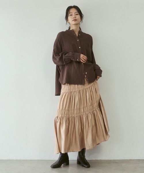 hunch（ハンチ）の「バンドカラーダブルガーゼシャツ（シャツ/ブラウス・レディース・ライトブルー/ダークブラウン/ブルー/ピンク・FREE）」の10枚目の写真