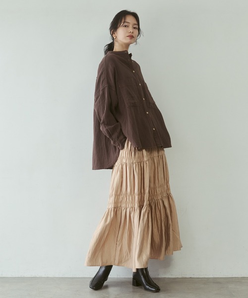 hunch（ハンチ）の「バンドカラーダブルガーゼシャツ（シャツ/ブラウス・レディース・ライトブルー/ダークブラウン/ブルー/ピンク・FREE）」の11枚目の写真