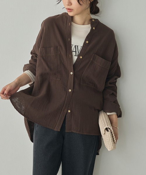 hunch（ハンチ）の「バンドカラーダブルガーゼシャツ（シャツ/ブラウス・レディース・ライトブルー/ダークブラウン/ブルー/ピンク・FREE）」の12枚目の写真