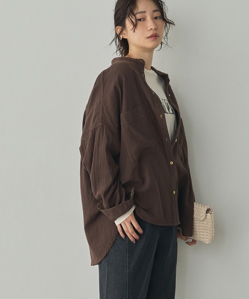 hunch（ハンチ）の「バンドカラーダブルガーゼシャツ（シャツ/ブラウス・レディース・ライトブルー/ダークブラウン/ブルー/ピンク・FREE）」の13枚目の写真