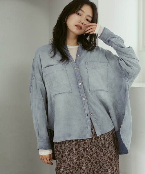 hunch（ハンチ）の「バンドカラーダブルガーゼシャツ（シャツ/ブラウス・レディース・ライトブルー/ダークブラウン/ブルー/ピンク・FREE）」の18枚目の写真