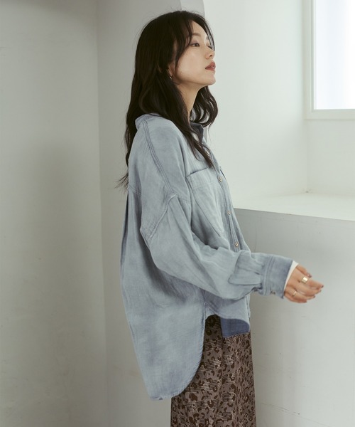 hunch（ハンチ）の「バンドカラーダブルガーゼシャツ（シャツ/ブラウス・レディース・ライトブルー/ダークブラウン/ブルー/ピンク・FREE）」の20枚目の写真