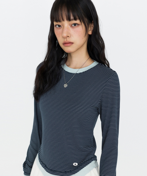MONGDOL(モンドル)の「ストライプ エッセンシャル ロングスリーブTシャツ MDTS163_2 カラー(Tシャツ/カットソー・レディース・グレー/ネイビー・SMALL/MEDIUM)」の4枚目の写真