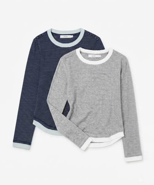 MONGDOL(モンドル)の「ストライプ エッセンシャル ロングスリーブTシャツ MDTS163_2 カラー(Tシャツ/カットソー・レディース・グレー/ネイビー・SMALL/MEDIUM)」の5枚目の写真