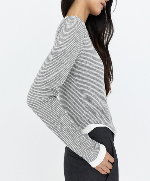 MONGDOL(モンドル)の「ストライプ エッセンシャル ロングスリーブTシャツ MDTS163_2 カラー(Tシャツ/カットソー・レディース・グレー/ネイビー・SMALL/MEDIUM)」の6枚目の写真