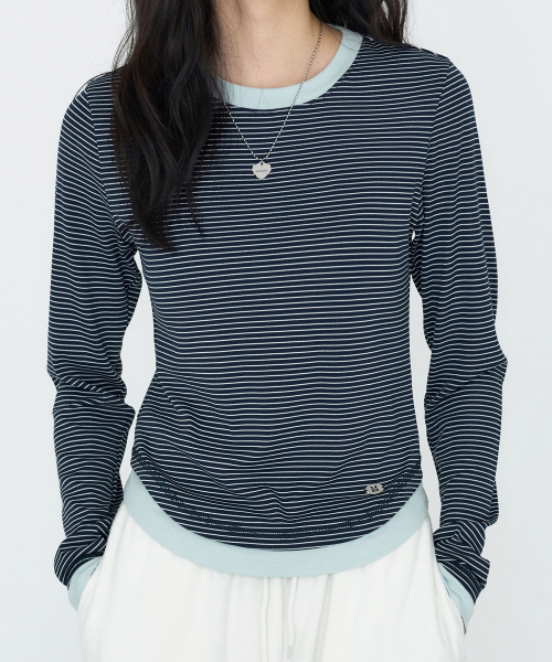 MONGDOL(モンドル)の「ストライプ エッセンシャル ロングスリーブTシャツ MDTS163_2 カラー(Tシャツ/カットソー・レディース・グレー/ネイビー・SMALL/MEDIUM)」の8枚目の写真