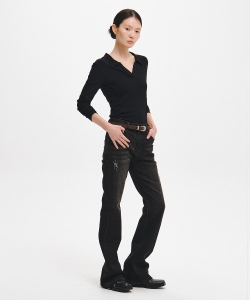 GENERAL IDEA(ジェネラルアイデア)の「【GENERAL IDEA】カットディテールオープンカラーTシャツ / CUT DETAIL OPEN-COLLAR T-SHIRT(Tシャツ/カットソー・レディース・チャコール/ブラック・L/M/S)」の7枚目の写真