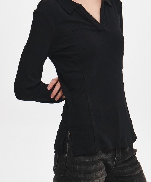 GENERAL IDEA(ジェネラルアイデア)の「【GENERAL IDEA】カットディテールオープンカラーTシャツ / CUT DETAIL OPEN-COLLAR T-SHIRT(Tシャツ/カットソー・レディース・チャコール/ブラック・L/M/S)」の5枚目の写真