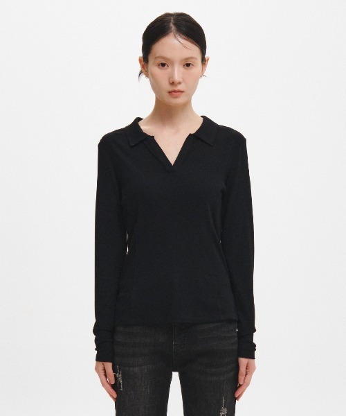 GENERAL IDEA(ジェネラルアイデア)の「【GENERAL IDEA】カットディテールオープンカラーTシャツ / CUT DETAIL OPEN-COLLAR T-SHIRT(Tシャツ/カットソー・レディース・チャコール/ブラック・L/M/S)」の3枚目の写真
