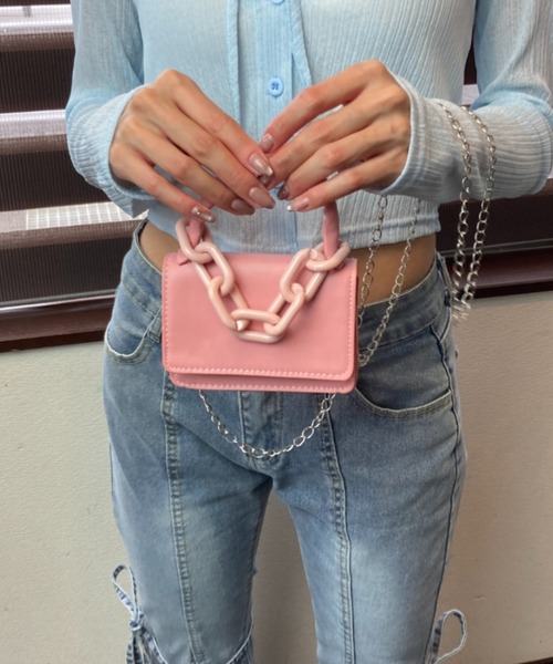 tolene(トレネ)の「ミニミニショルダーバッグ チェーンチャーム 合成皮革 ミニショルダーバッグ(ショルダーバッグ・レディース・ホワイト/ブルー/ピンク・FREE)」の20枚目の写真