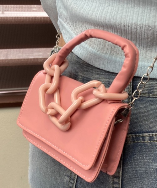 tolene(トレネ)の「ミニミニショルダーバッグ チェーンチャーム 合成皮革 ミニショルダーバッグ(ショルダーバッグ・レディース・ホワイト/ブルー/ピンク・FREE)」の7枚目の写真