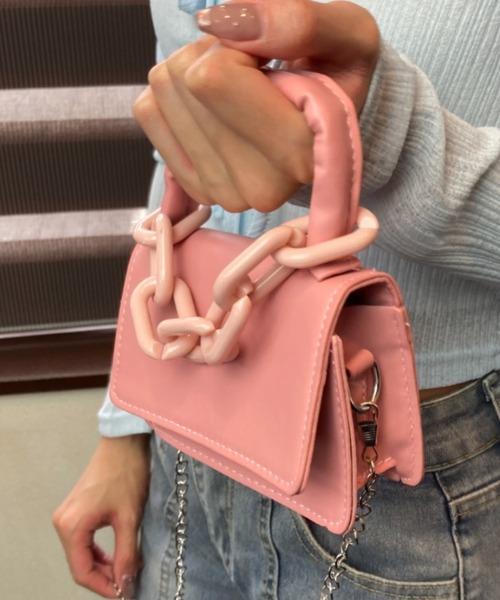 tolene(トレネ)の「ミニミニショルダーバッグ チェーンチャーム 合成皮革 ミニショルダーバッグ(ショルダーバッグ・レディース・ホワイト/ブルー/ピンク・FREE)」の14枚目の写真