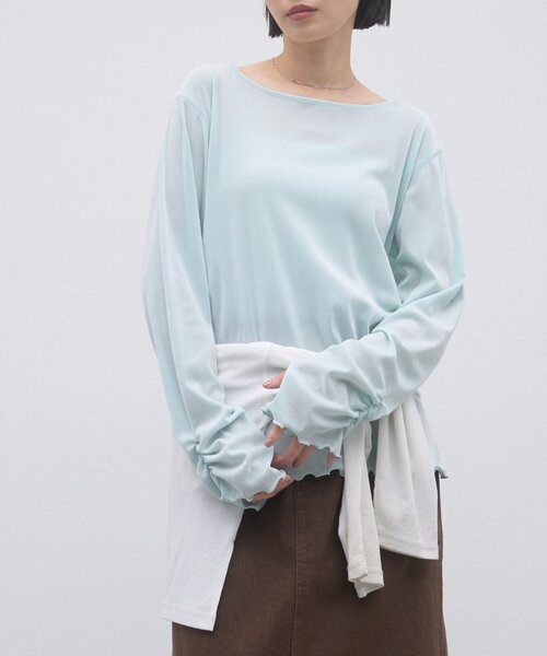 CIAOPANIC TYPY(チャオパニックティピー)の「∴袖くしゅくしゅフロッキーベロアトップス(Tシャツ/カットソー・レディース・グレー/ピンク/ブルー/キャメル・ONE SIZE)」の1枚目の写真