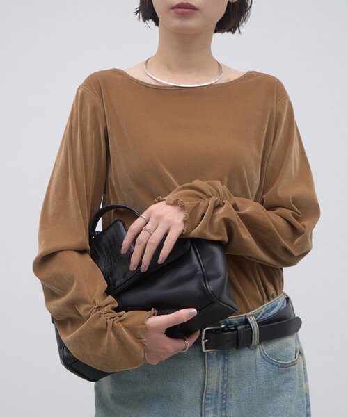 CIAOPANIC TYPY(チャオパニックティピー)の「∴袖くしゅくしゅフロッキーベロアトップス(Tシャツ/カットソー・レディース・グレー/ピンク/ブルー/キャメル・ONE SIZE)」の12枚目の写真