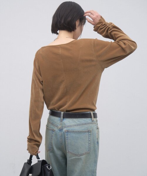 CIAOPANIC TYPY(チャオパニックティピー)の「∴袖くしゅくしゅフロッキーベロアトップス(Tシャツ/カットソー・レディース・グレー/ピンク/ブルー/キャメル・ONE SIZE)」の8枚目の写真