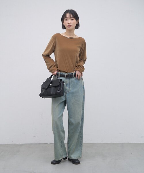 CIAOPANIC TYPY(チャオパニックティピー)の「∴袖くしゅくしゅフロッキーベロアトップス(Tシャツ/カットソー・レディース・グレー/ピンク/ブルー/キャメル・ONE SIZE)」の9枚目の写真