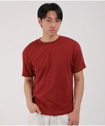 スラブラウンド半袖Tシャツ_バーガンディ