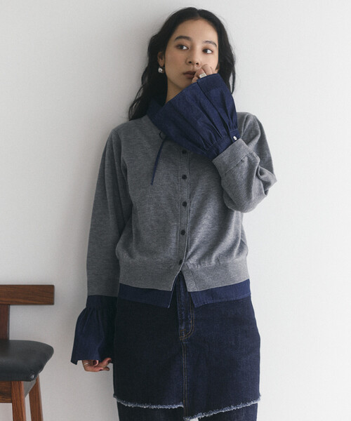FREAK'S STORE(フリークスストア)の「限定展開 Firsthand/ファーストハンド フェイクレイヤード デニムドッキング カーディガン(カーディガン/ボレロ・レディース・グレー/ネイビー・FREE)」の3枚目の写真