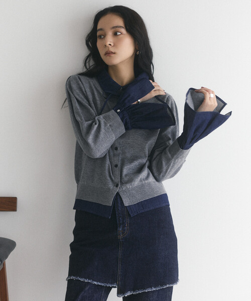 FREAK'S STORE(フリークスストア)の「限定展開 Firsthand/ファーストハンド フェイクレイヤード デニムドッキング カーディガン(カーディガン/ボレロ・レディース・グレー/ネイビー・FREE)」の7枚目の写真