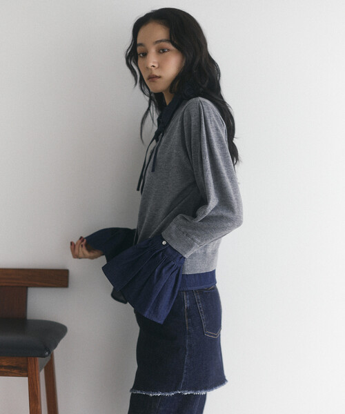 FREAK'S STORE(フリークスストア)の「限定展開 Firsthand/ファーストハンド フェイクレイヤード デニムドッキング カーディガン(カーディガン/ボレロ・レディース・グレー/ネイビー・FREE)」の8枚目の写真
