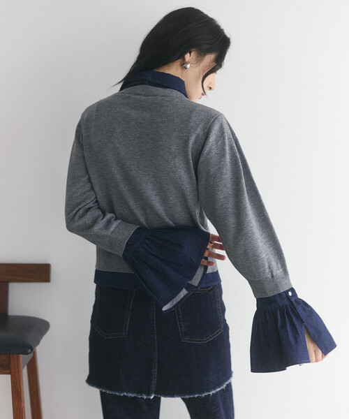 FREAK'S STORE(フリークスストア)の「限定展開 Firsthand/ファーストハンド フェイクレイヤード デニムドッキング カーディガン(カーディガン/ボレロ・レディース・グレー/ネイビー・FREE)」の10枚目の写真