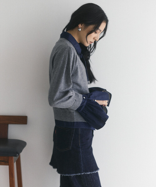 FREAK'S STORE(フリークスストア)の「限定展開 Firsthand/ファーストハンド フェイクレイヤード デニムドッキング カーディガン(カーディガン/ボレロ・レディース・グレー/ネイビー・FREE)」の11枚目の写真