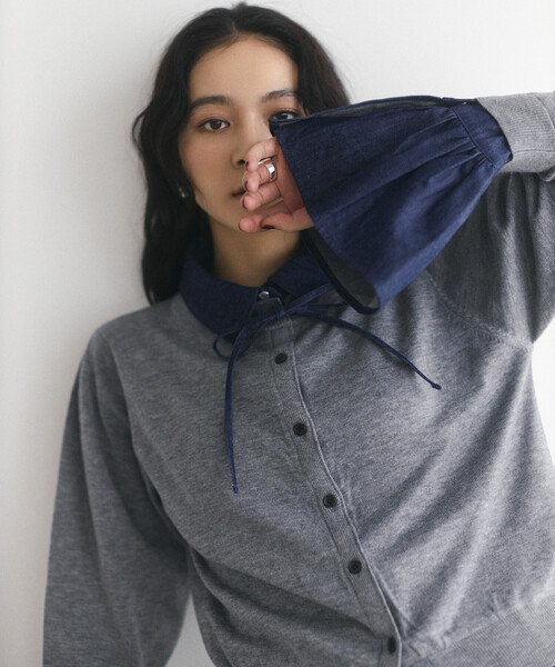 FREAK'S STORE(フリークスストア)の「限定展開 Firsthand/ファーストハンド フェイクレイヤード デニムドッキング カーディガン(カーディガン/ボレロ・レディース・グレー/ネイビー・FREE)」の15枚目の写真