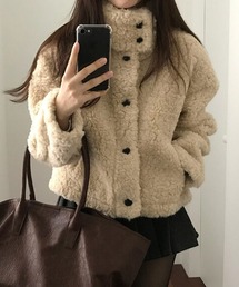 スタンドカラーボアショートジャケット