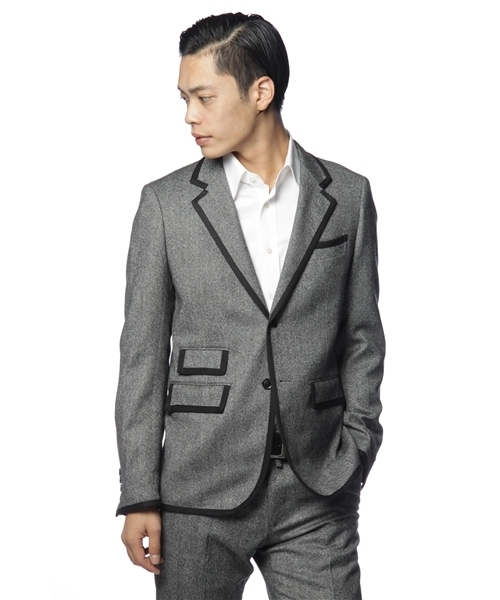 MEN'S MELROSE（メンズメルローズ）の「ストレッチホームスパン　セットアップトリミングジャケット（セットアップ・メンズ・ブラック/グレー・SMALL/MEDIUM/LARGE）」の2枚目の写真