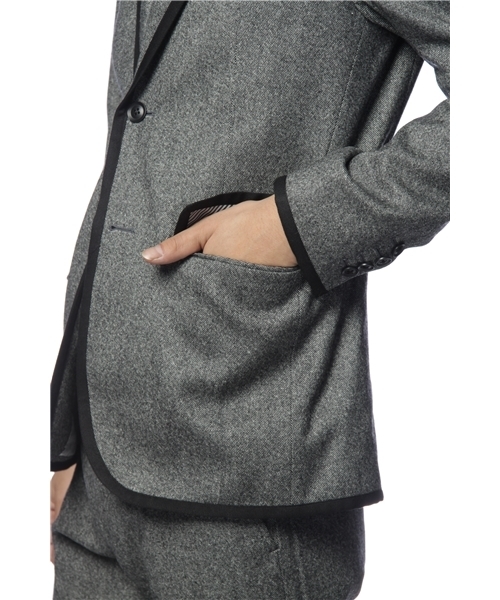 MEN'S MELROSE（メンズメルローズ）の「ストレッチホームスパン　セットアップトリミングジャケット（セットアップ・メンズ・ブラック/グレー・SMALL/MEDIUM/LARGE）」の5枚目の写真