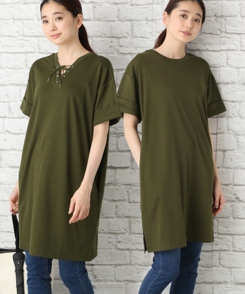 LEPSIM（レプシィム）の「2WAYレースアップワンピース 748201（ワンピース・レディース・オフホワイト/ブラック/カーキ・LARGE/MEDIUM）」の3枚目の写真