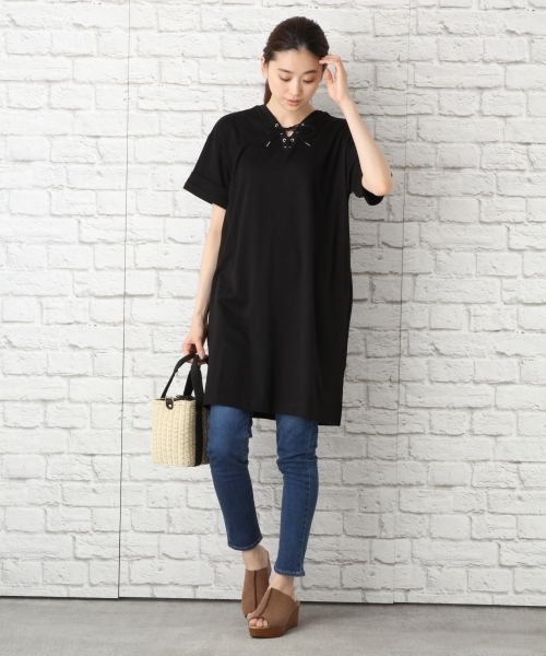 LEPSIM（レプシィム）の「2WAYレースアップワンピース 748201（ワンピース・レディース・オフホワイト/ブラック/カーキ・LARGE/MEDIUM）」の6枚目の写真