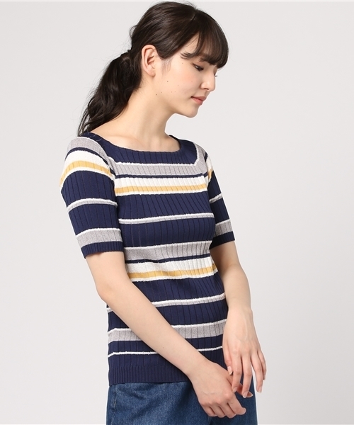 un dix cors(アンディコール)の「ミックスボーダーニット(ニット/セーター・レディース・ボルドー/ネイビー・フリ-)」の2枚目の写真