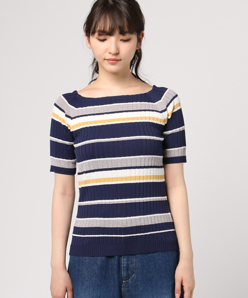 un dix cors(アンディコール)の「ミックスボーダーニット(ニット/セーター・レディース・ボルドー/ネイビー・フリ-)」の6枚目の写真