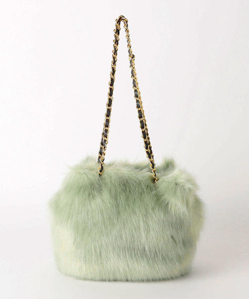 Jewel Changes（ジュエルチェンジズ）の「SMF フェイクファー 巾着 BAG（トートバッグ・レディース・ライム/ネイビー/モカ・FREE）」の4枚目の写真