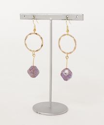 【CouleuR】ラメ入りバーガンディービーズ×リング ピアス