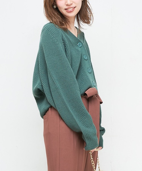 natural couture(ナチュラルクチュール)の「アイレット入りシンプルカーディガン(カーディガン/ボレロ・レディース・キャメル/ブラック/ピンク/グリーン/パープル/アイボリー・FREE)」の7枚目の写真