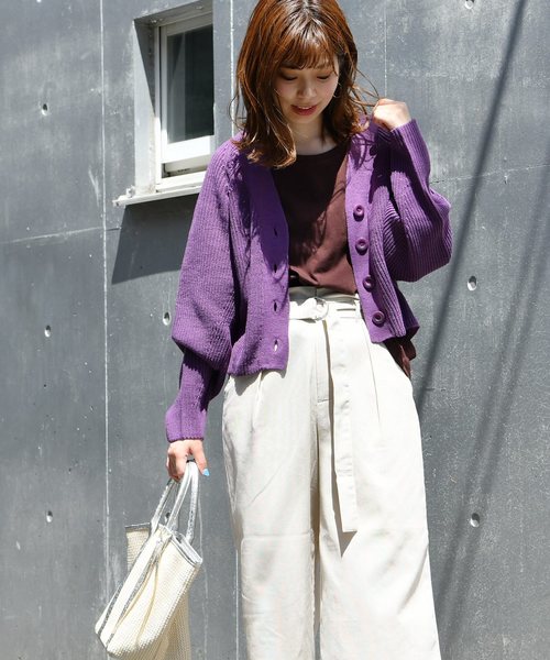 natural couture(ナチュラルクチュール)の「アイレット入りシンプルカーディガン(カーディガン/ボレロ・レディース・キャメル/ブラック/ピンク/グリーン/パープル/アイボリー・FREE)」の11枚目の写真