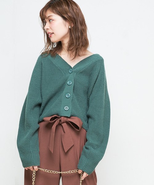 natural couture(ナチュラルクチュール)の「アイレット入りシンプルカーディガン(カーディガン/ボレロ・レディース・キャメル/ブラック/ピンク/グリーン/パープル/アイボリー・FREE)」の21枚目の写真