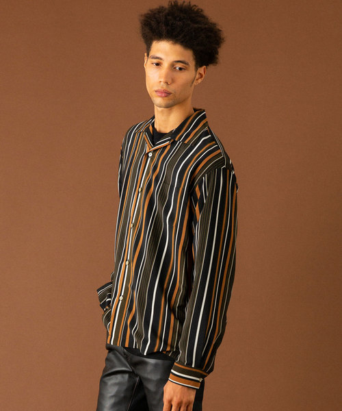 UNITED TOKYO（ユナイテッドトウキョウ）の「マルチストライプオープンカラーロングスリーブシャツ（シャツ/ブラウス・メンズ・ブラック/バーガンディー・1/2/3）」の2枚目の写真