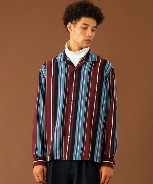 UNITED TOKYO（ユナイテッドトウキョウ）の「マルチストライプオープンカラーロングスリーブシャツ（シャツ/ブラウス・メンズ・ブラック/バーガンディー・1/2/3）」の5枚目の写真
