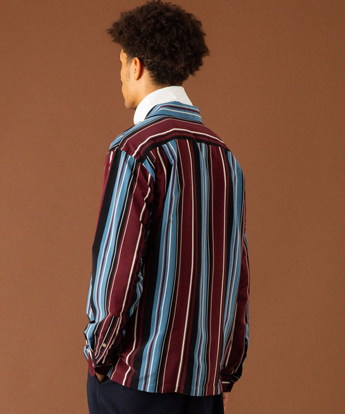 UNITED TOKYO（ユナイテッドトウキョウ）の「マルチストライプオープンカラーロングスリーブシャツ（シャツ/ブラウス・メンズ・ブラック/バーガンディー・1/2/3）」の6枚目の写真