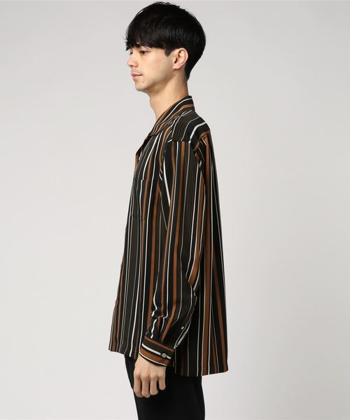 UNITED TOKYO（ユナイテッドトウキョウ）の「マルチストライプオープンカラーロングスリーブシャツ（シャツ/ブラウス・メンズ・ブラック/バーガンディー・1/2/3）」の4枚目の写真