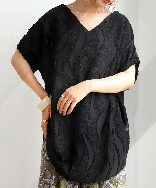 antiqua(アンティカ)の「半袖シアードルマントップス(Tシャツ/カットソー・レディース・ブラック・FREE)」の9枚目の写真