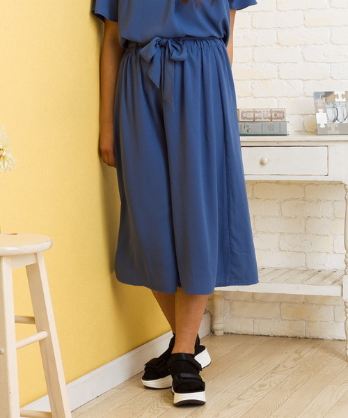 EVLOVE（イヴロヴ）の「ジョーゼットサッシュリボン付きワイドパンツ（その他パンツ・レディース・ブラック/ブルー/ストライプ/ドット・17号/15号）」の11枚目の写真