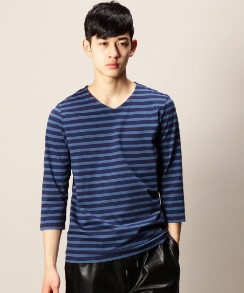MONKEY TIME（モンキータイム）の「MT ボーダー Vネック クウォータースリーブ ◆（Tシャツ/カットソー・メンズ・ブラック/ネイビー/ピンク/コバルトブルー・X-LARGE/SMALL/MEDIUM/LARGE）」の3枚目の写真