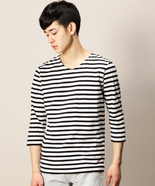 MONKEY TIME（モンキータイム）の「MT ボーダー Vネック クウォータースリーブ ◆（Tシャツ/カットソー・メンズ・ブラック/ネイビー/ピンク/コバルトブルー・X-LARGE/SMALL/MEDIUM/LARGE）」の2枚目の写真